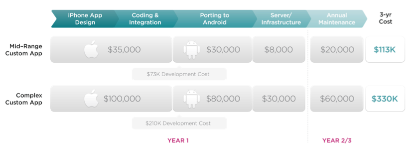 3 Year Total Cost of Ownership for one mobile app across iOS and Android 